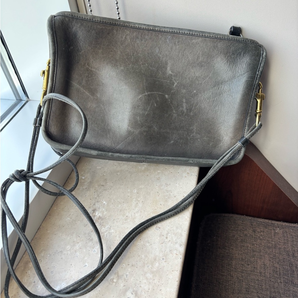 Gray Leather Crossbody Bag